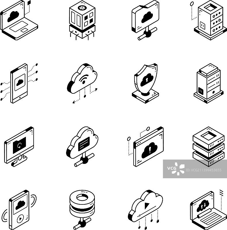 2.5D线条云计算图标图片素材