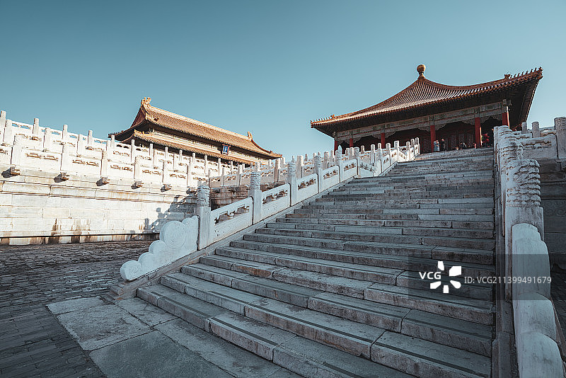 中国北京故宫博物院皇宫台阶和护栏图片素材
