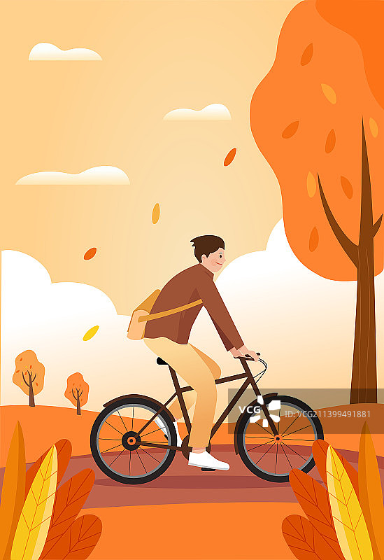 秋天户外骑车的人图片素材