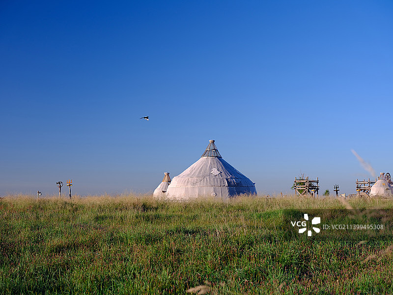 内蒙古呼和浩特哈素海，敕勒川草原蒙古包。图片素材