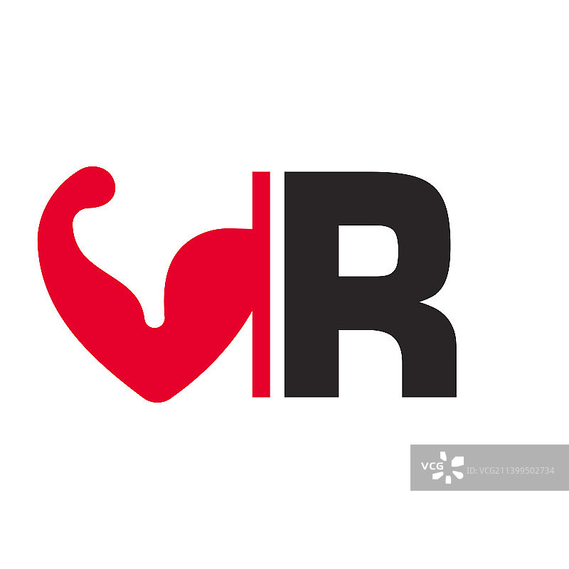 字母R健身标志健康手臂身体设计图片素材