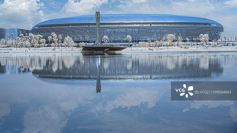 《大运会主会场》     ——红外摄影 成都大运会主会场和主火炬塔（因疫情已经延期举行）图片素材