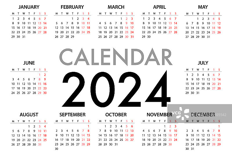 2024年周一开头的日历计划表图片素材