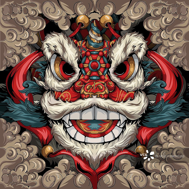 醒狮与云朵图腾图片素材