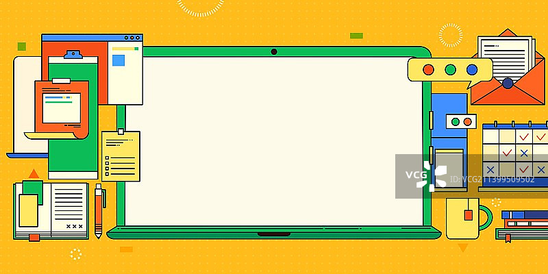 复古卡通教育学习笔记本电脑屏幕边框图片素材
