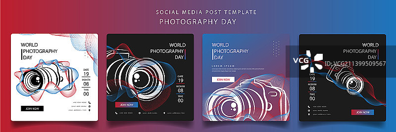 带有相机设计的社交媒体帖子模板图片素材