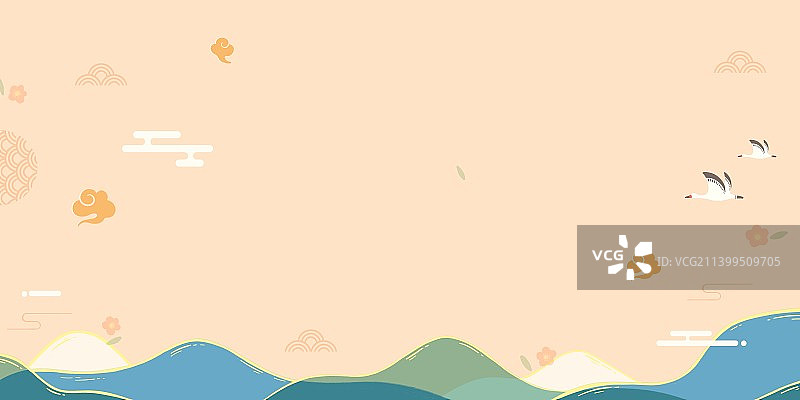 粉色卡通国风古典山云大雁背景图片素材