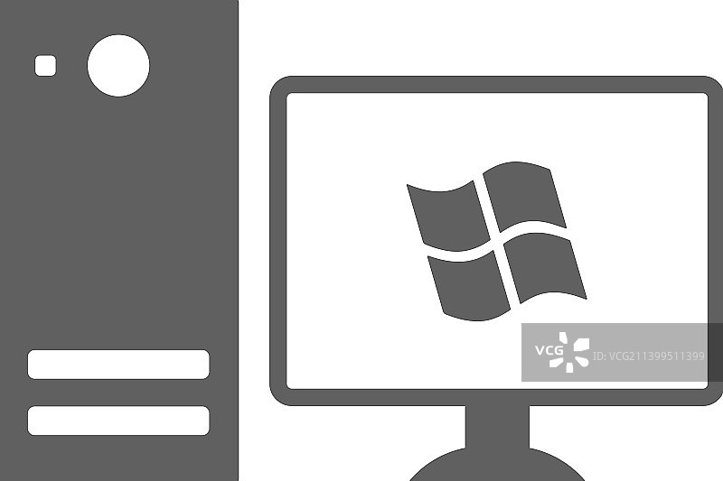 电脑桌面显示器PC图标灰色图形图片素材