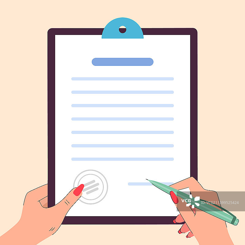 手持笔签署纸质文件图片素材