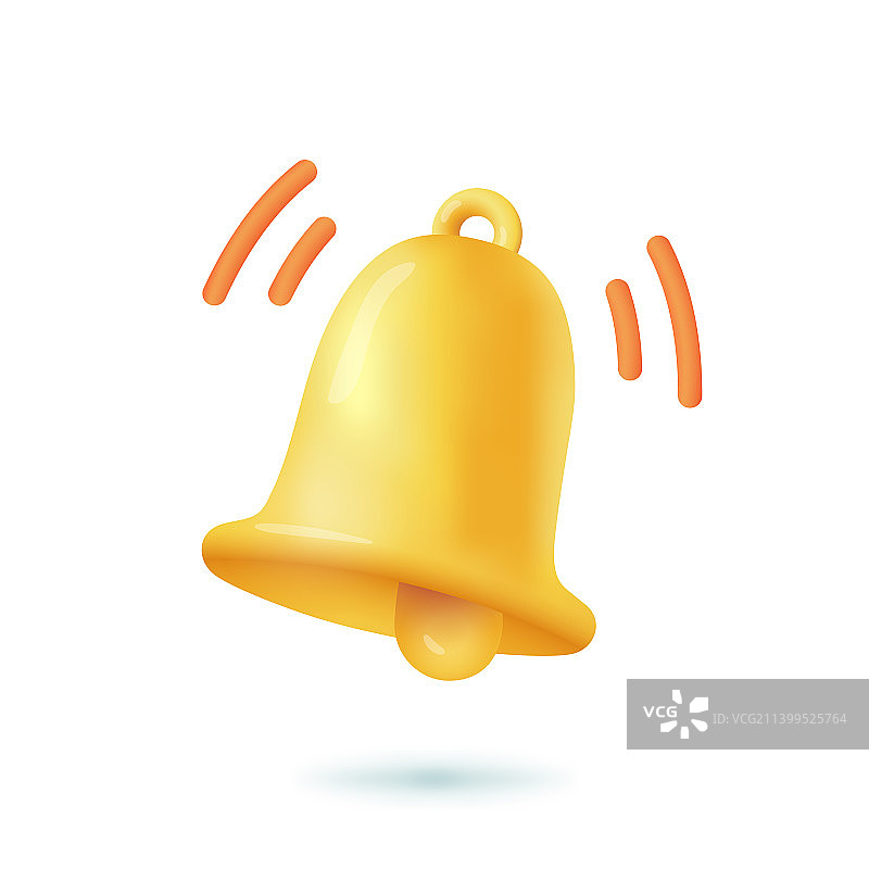 白色背景上的3D卡通风格铃铛通知图标图片素材