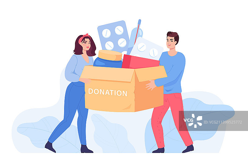 人们拿着慈善医药箱（扁平风格）图片素材