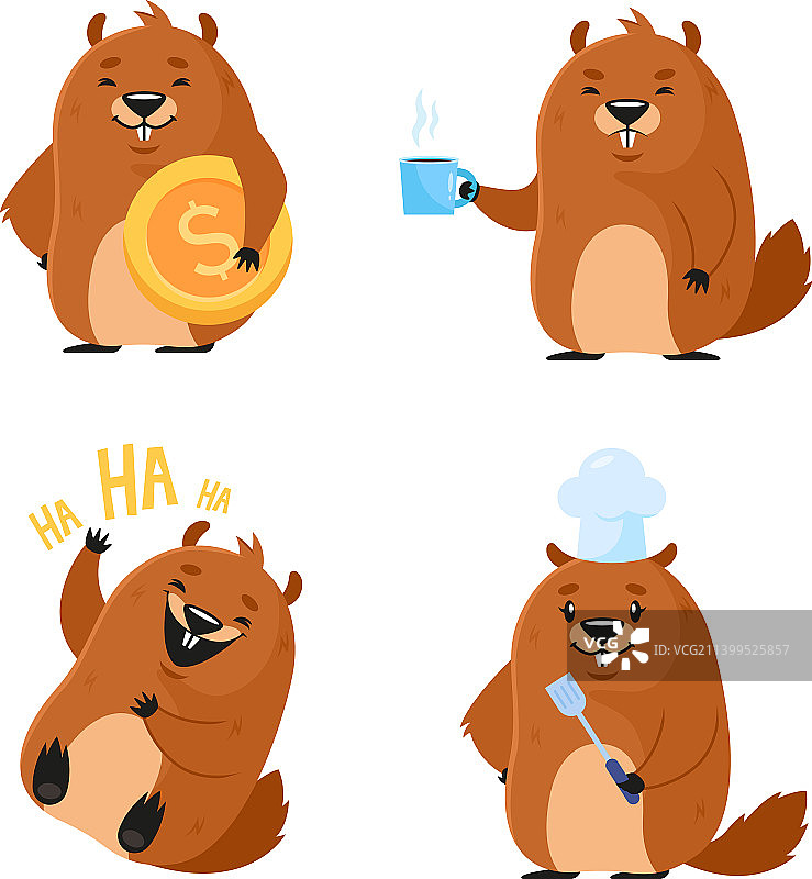 一套可爱的卡通海狸烹饪角色图片素材