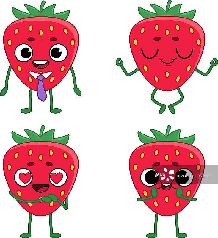 一套可爱的手绘卡通草莓图片素材