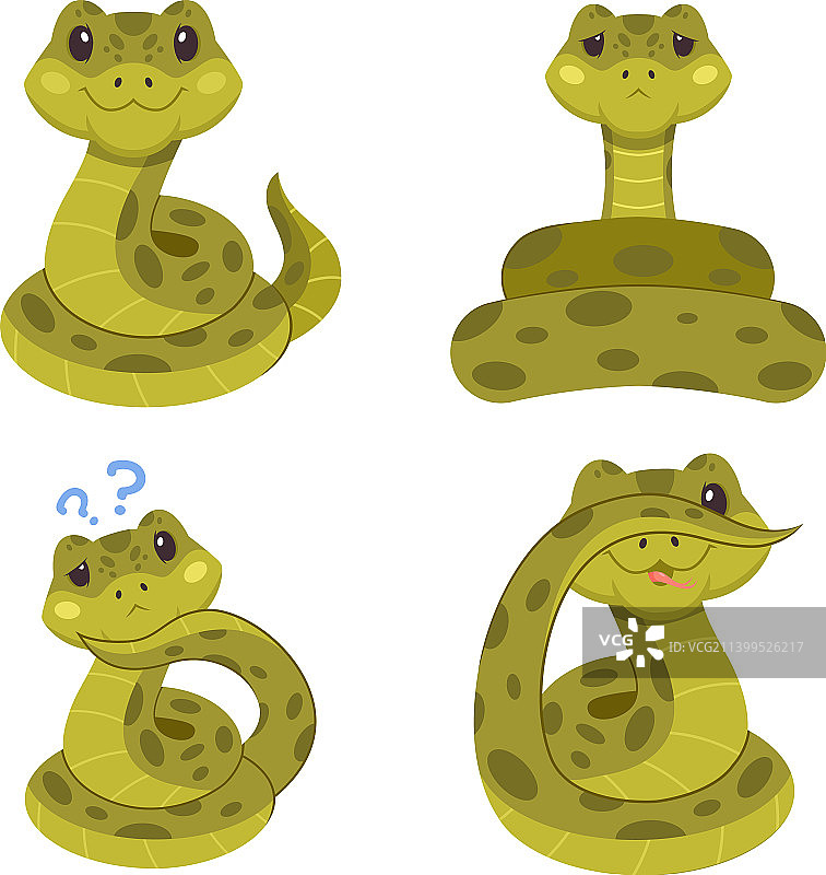 手绘可爱蛇微笑悲伤表情合集图片素材