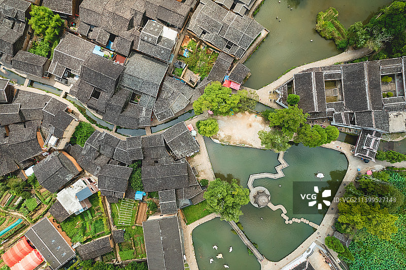 福建宁德市周宁县鲤鱼溪风景区明清古街风景航拍图片素材