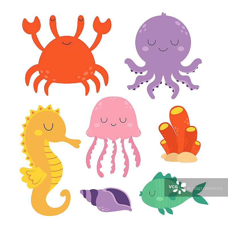 卡通海洋动物集合图片素材