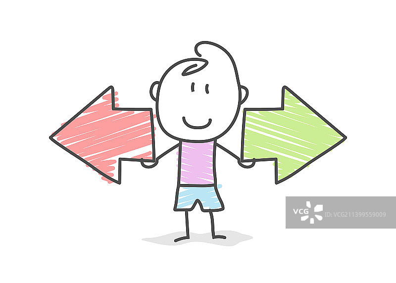 卡通人物拿着向右的箭头图片素材