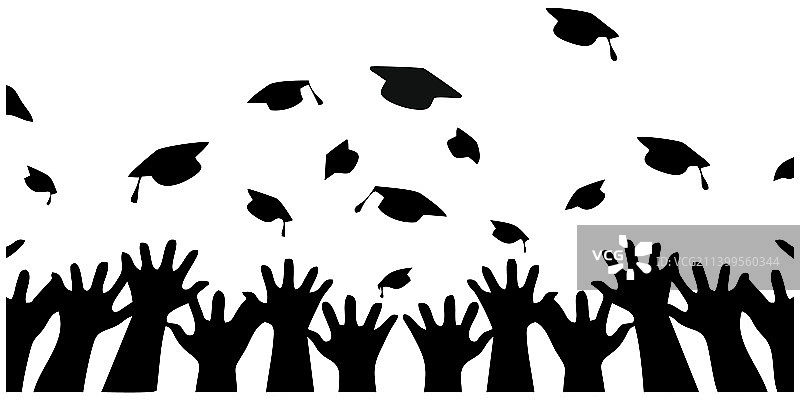 毕业典礼抛掷帽子庆祝的剪影图片素材