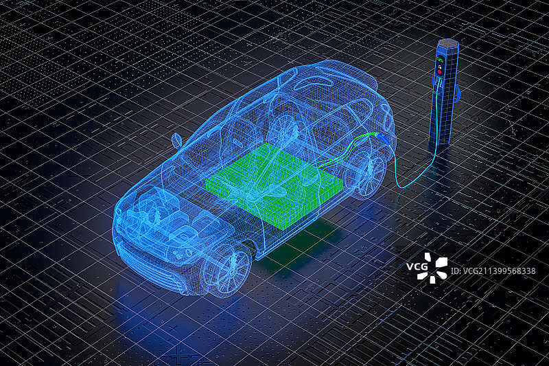 电动汽车充电概念线框模型图片素材