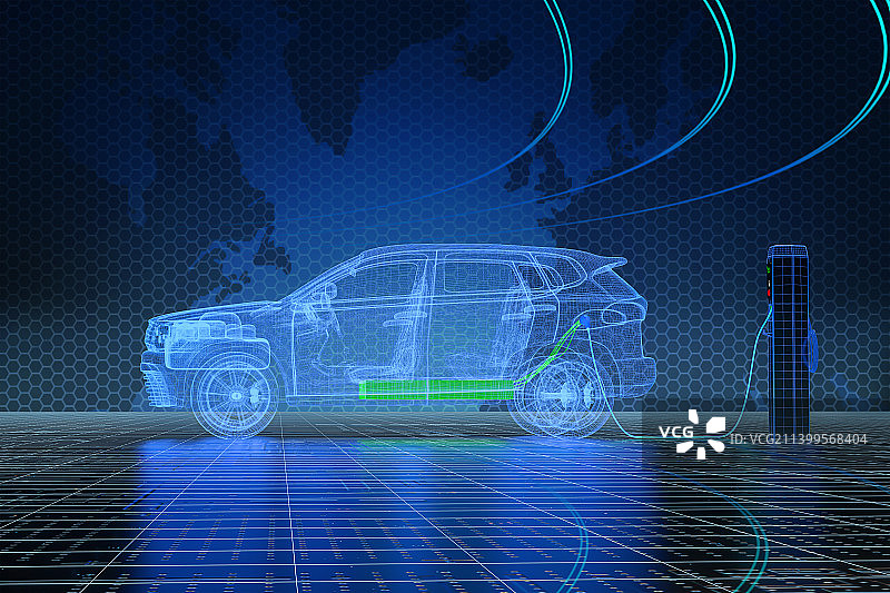 电动汽车充电概念线框模型图片素材