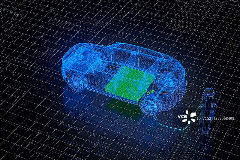 电动汽车充电概念线框模型图片素材