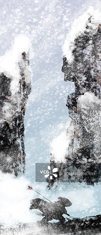 林冲风雪夜奔水浒传场景插画图片素材