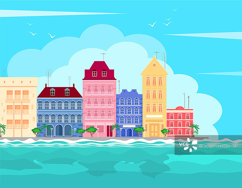 海滨的彩色建筑图片素材