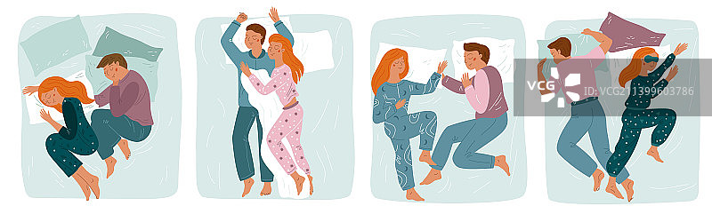 情侣在柔软的床上睡觉姿势图片素材