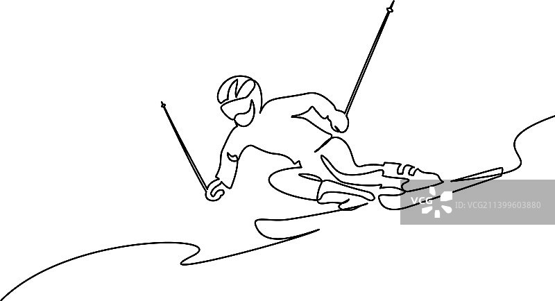 滑雪运动员连续单线手绘图片素材