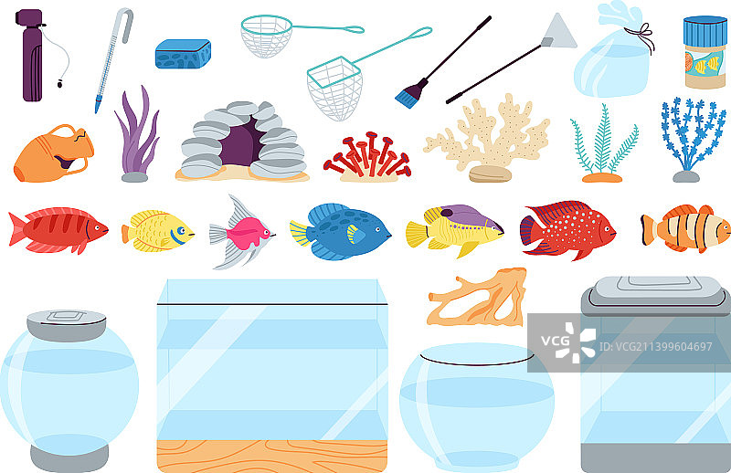 观赏鱼和鱼缸工具图片素材