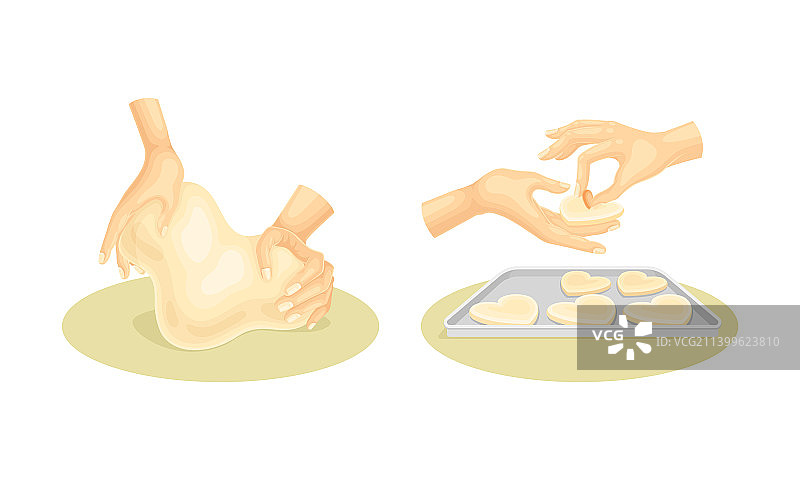 双手揉面团并用爱心切割图片素材