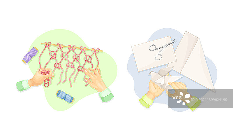 制作工艺品的手的俯视图图片素材