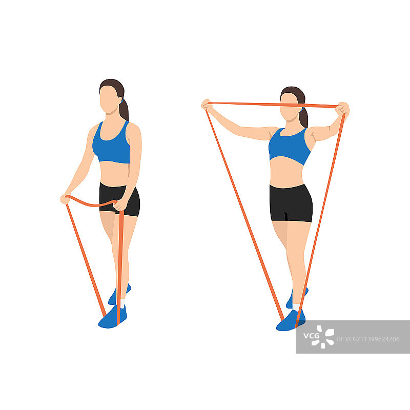 妇女做横向提升阻力带图片素材