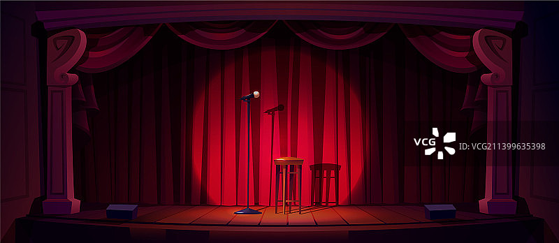 带麦克风和凳子的喜剧表演舞台图片素材