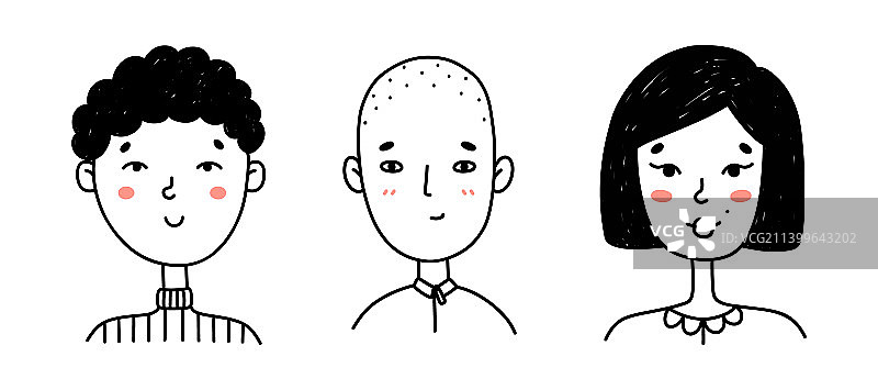 涂鸦风格的可爱人物面孔套装图片素材