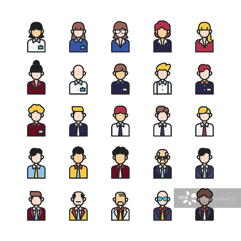 商务人士扁平化图标，办公人物轮廓图片素材