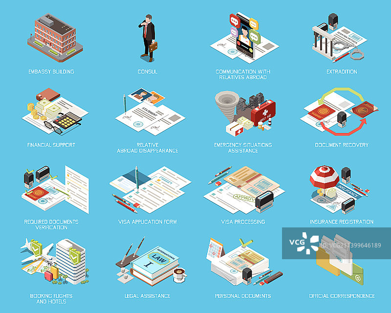 大使馆服务支持2.5D示意图图片素材