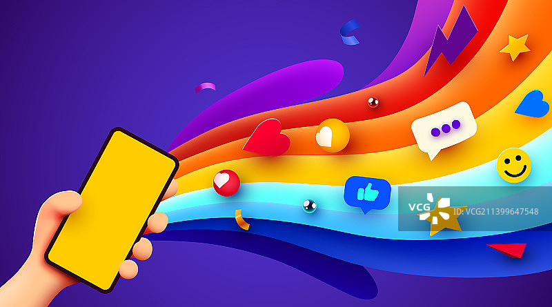 手持手机模型，色彩爆炸效果图片素材