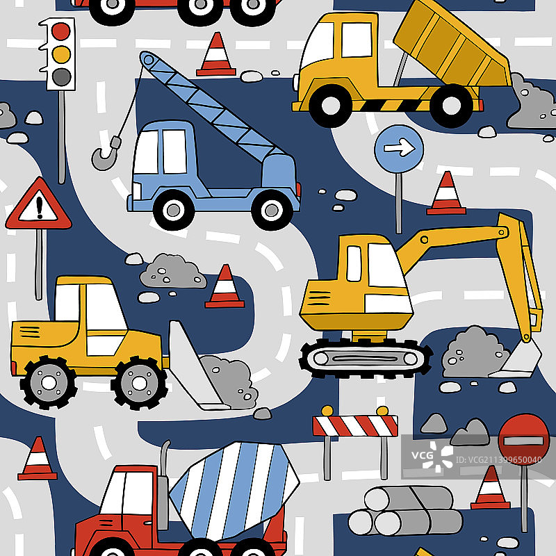 手绘道路施工无缝图案图片素材