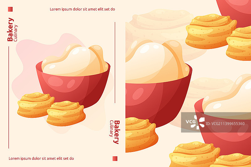 装有面团和面包的红色碗，面包店咖啡馆糕点图片素材