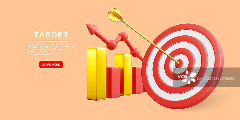 3D箭头击中目标中心和股票图表图片素材