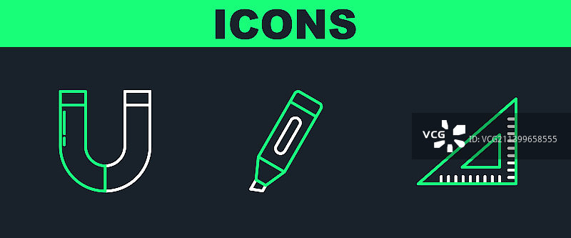 线稿三角尺磁铁记号笔图片素材