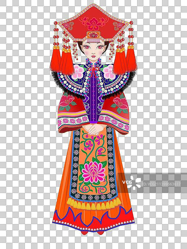 云南楚雄彝族盛装传统服饰纹样民族元素插画图片素材