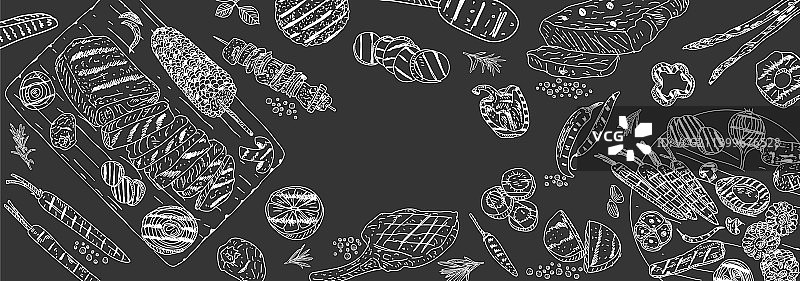 烤肉和蔬菜顶视图设计图片素材