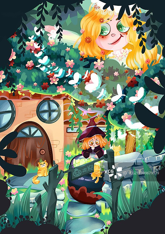 女巫与花精灵的相遇图片素材