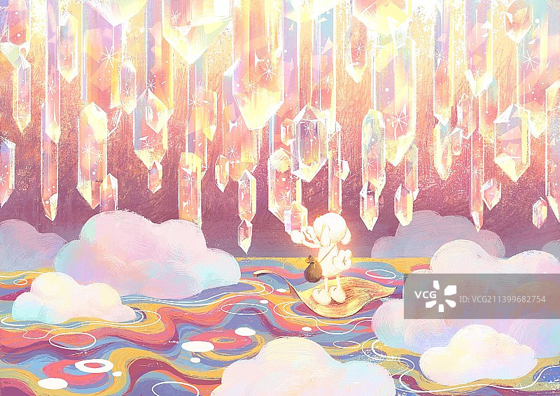 小羊在云海上摘水晶图片素材