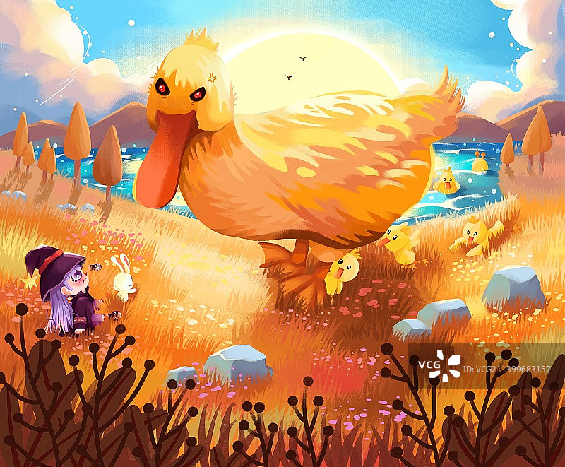 女巫与护崽的鸭妈妈图片素材