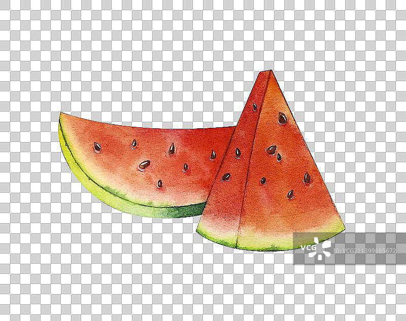 两块西瓜切片手绘水彩插画图片素材