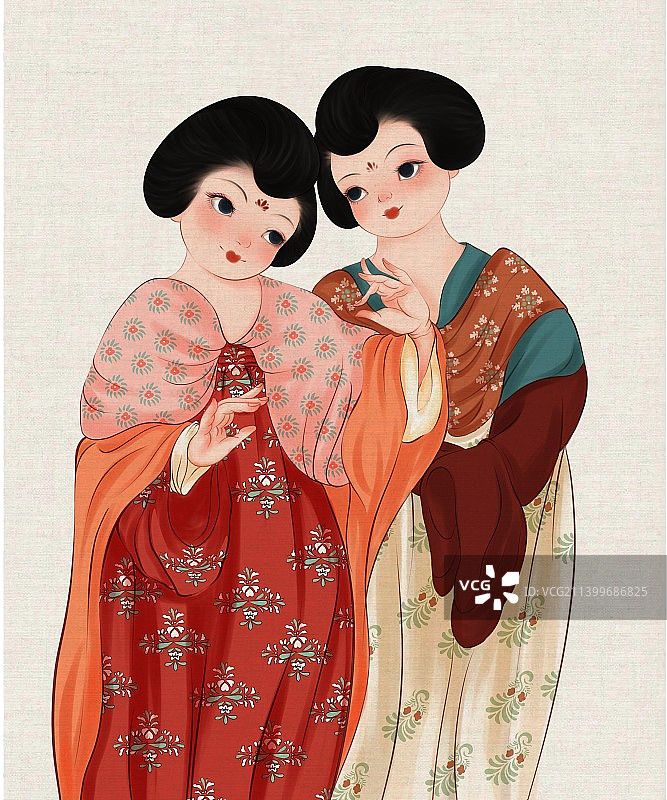 古风人物-两位唐制汉服女孩图片素材