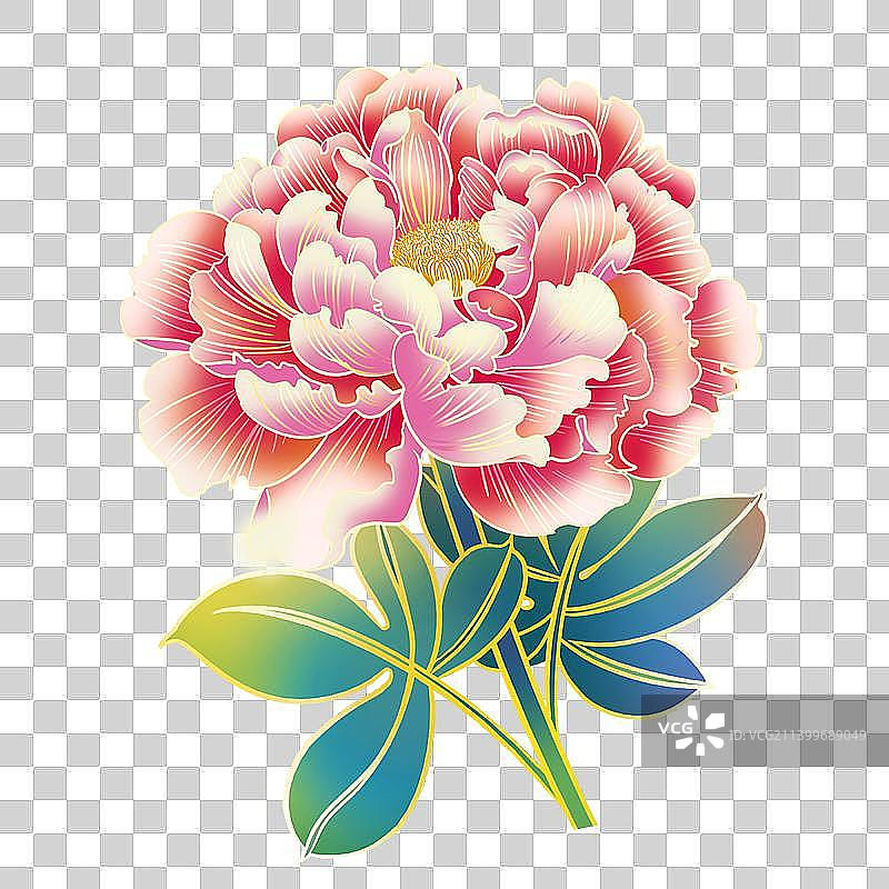 牡丹芍药国潮手绘插画元素纹样图片素材